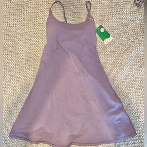 Halara Softlyzero Plush Backless Active Dress in tulip purple.